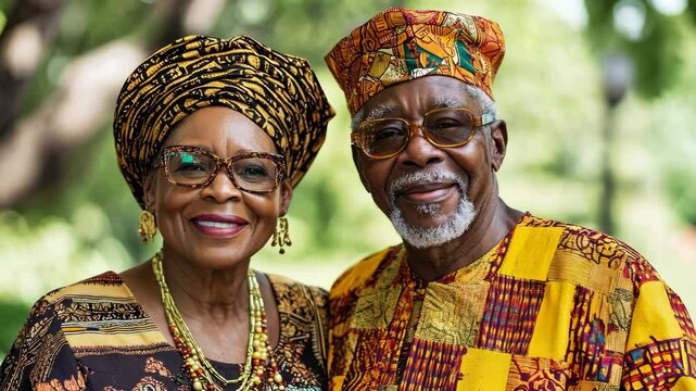 Traditional African elderly couple in cultural attire